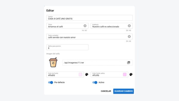 Panel de configuración AmoMisClientes